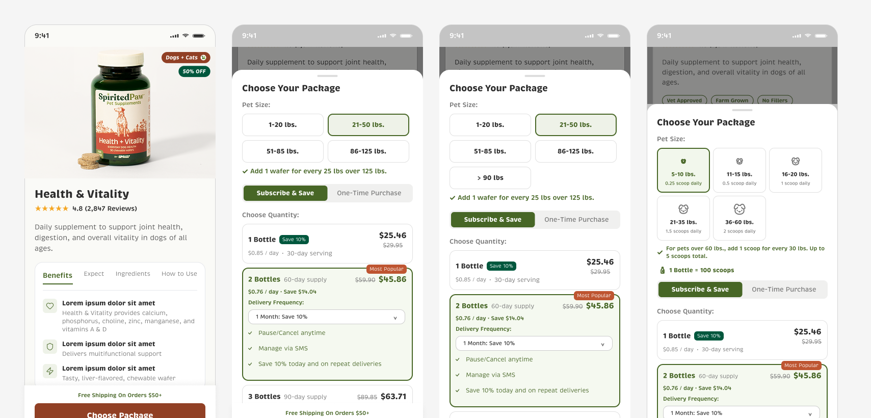 Subscribe & Save package selection flow