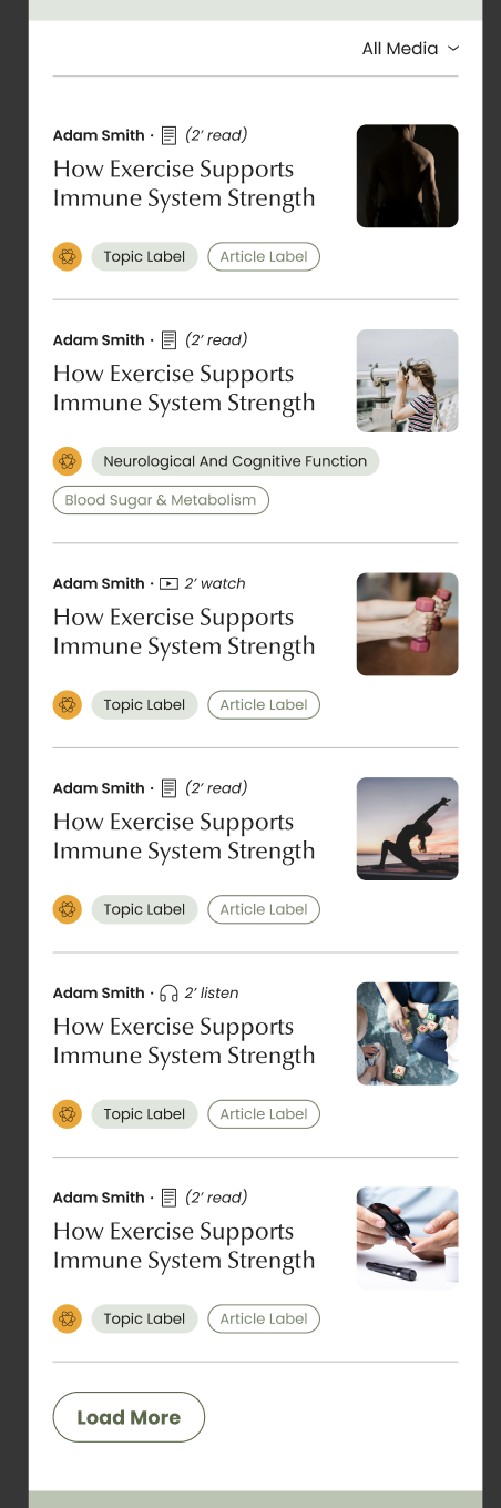 Mobile media filter list with load more