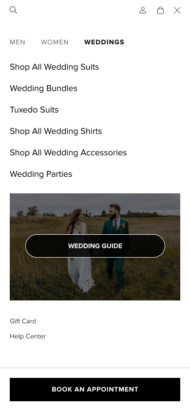 Mobile navigation - Weddings