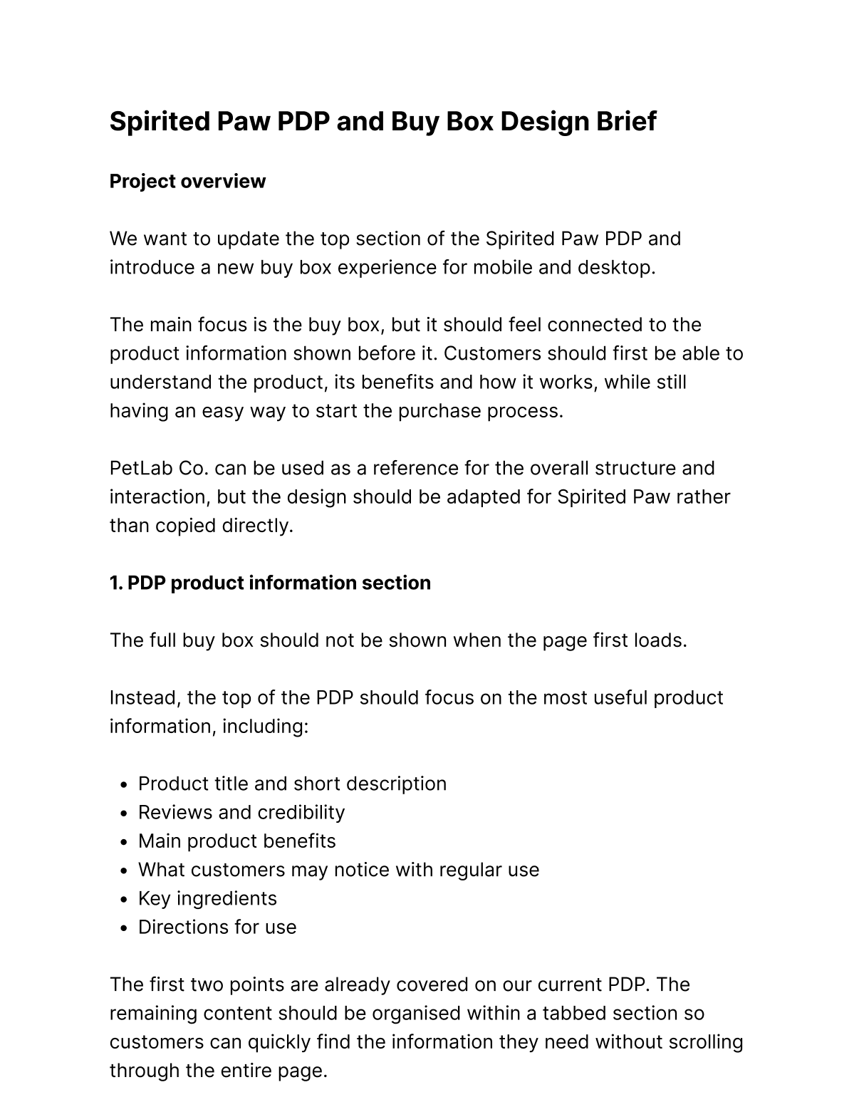 Spirited Paw PDP and Buy Box Design Brief