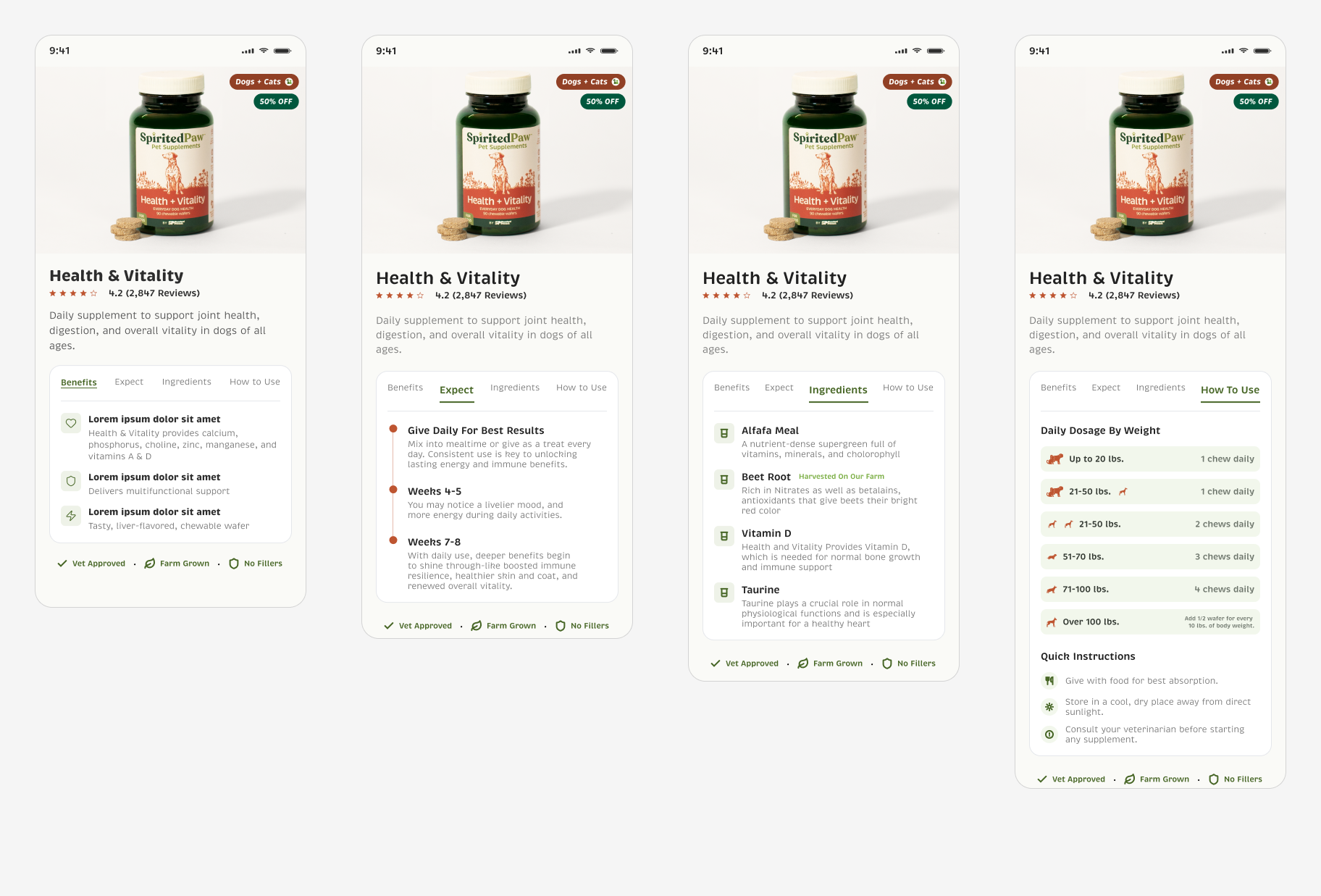 Tabbed PDP product information
