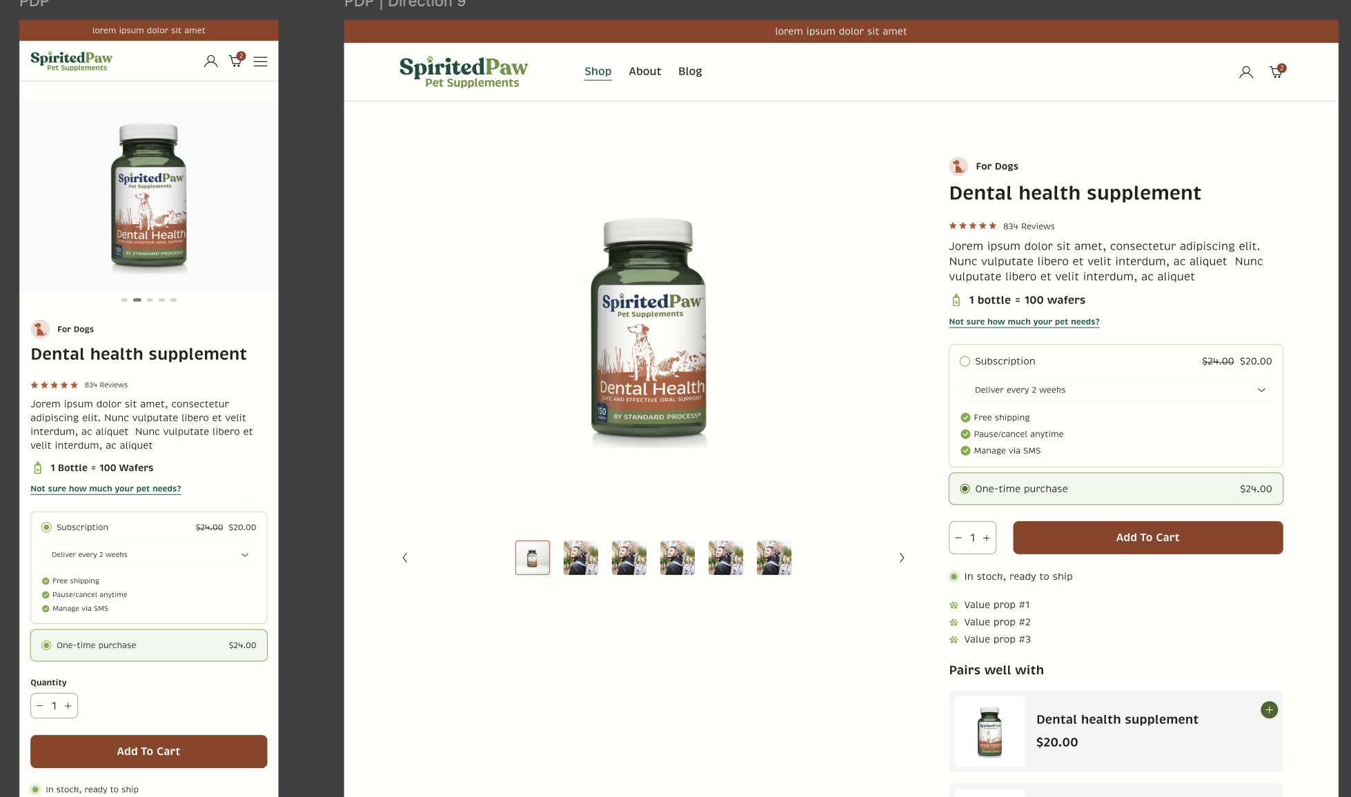 Direction 9 — mobile and desktop PDP buy-box layouts