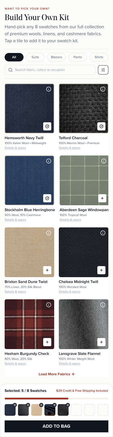 Shipped grid — browse, search, and add in one surface