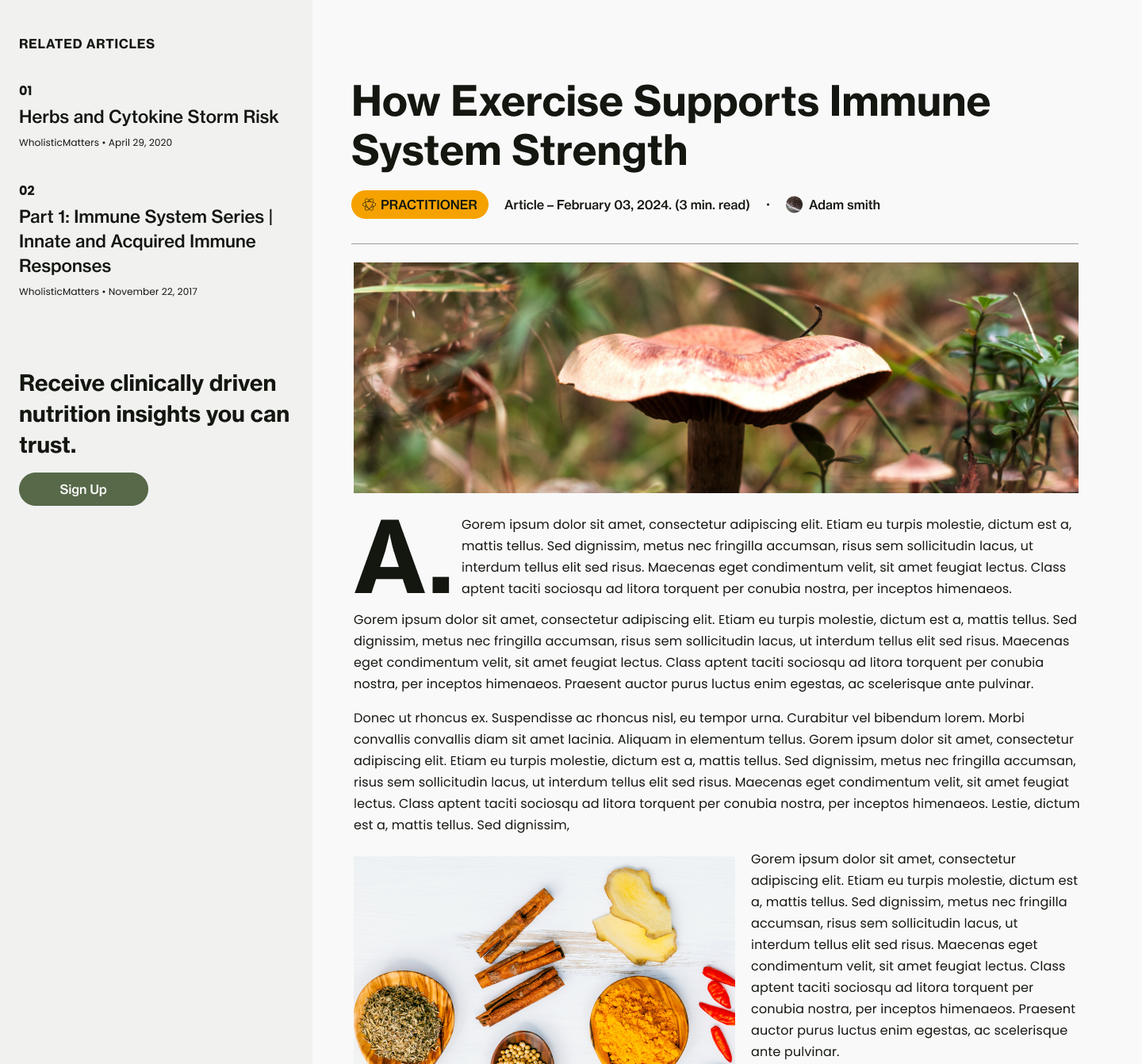 Article reading template with related articles sidebar