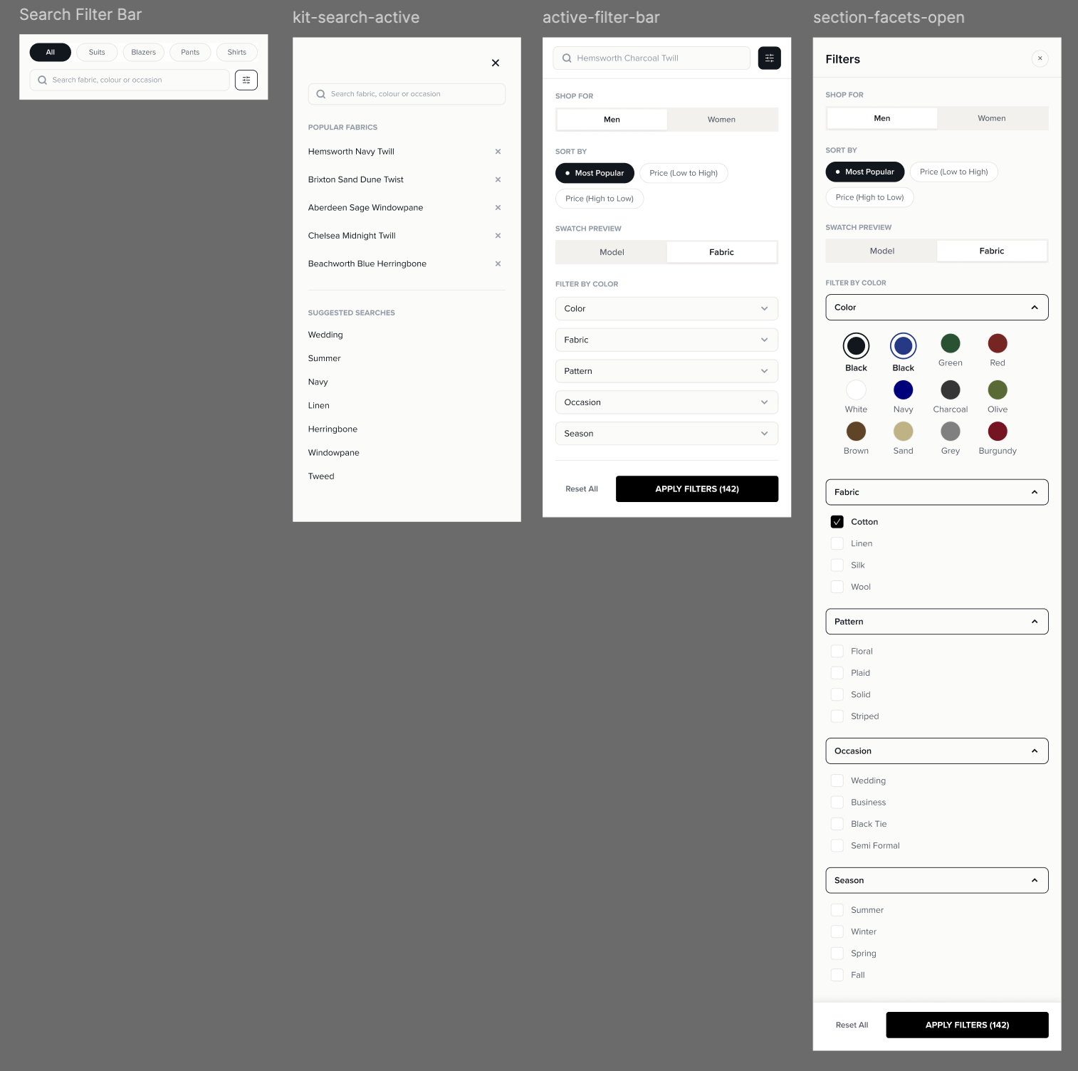 Search and filter states for fabric discovery